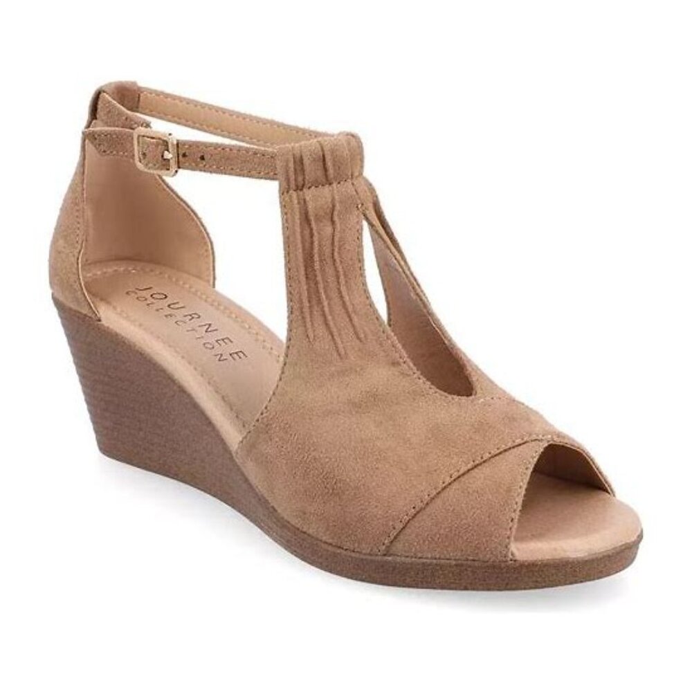 Journee Taupe Kedzie Wedges with Ankle Strap Sz 8